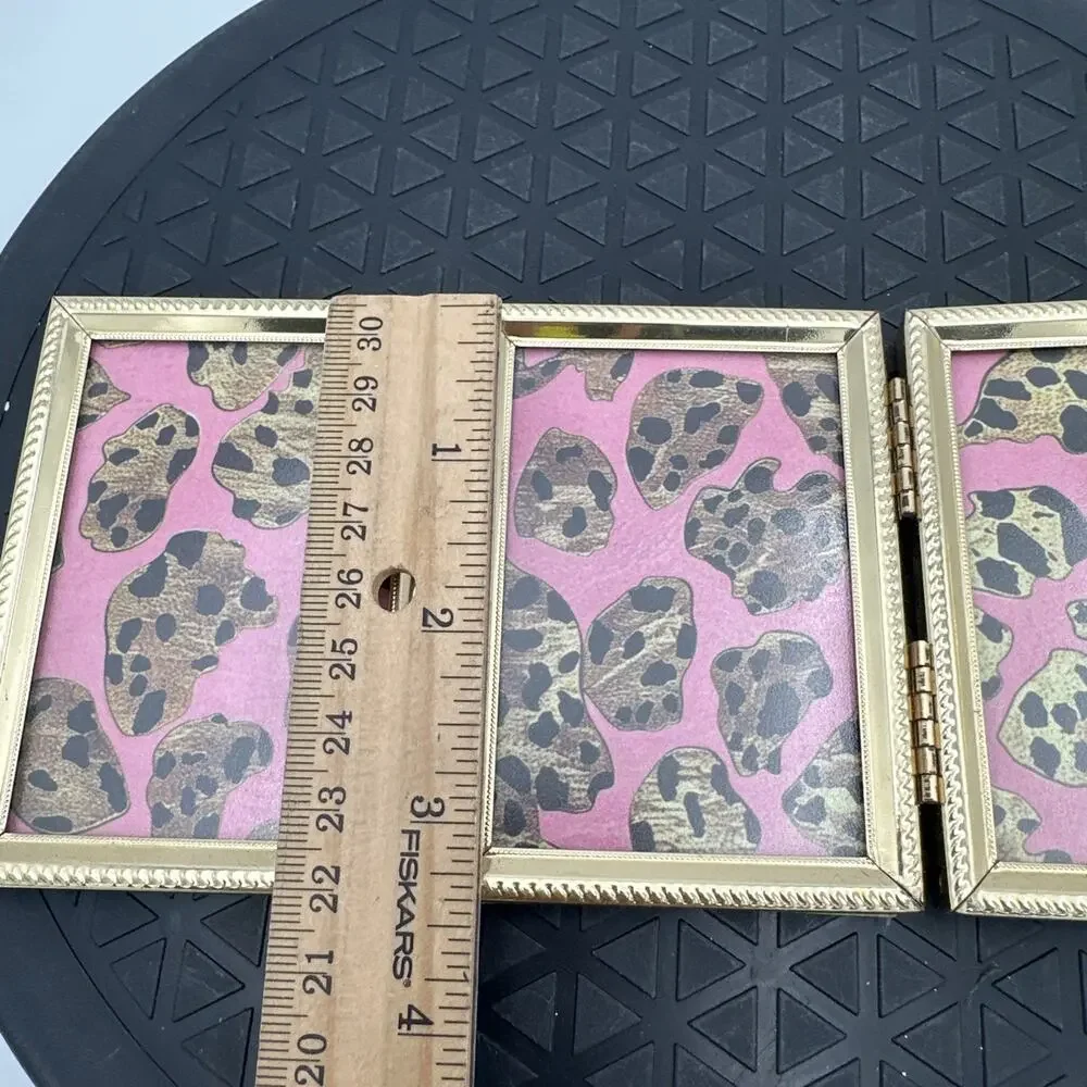 Vtg Gold Metal Tri Folding 3 Panel Picture Frame 2.25x3.25 Hinged